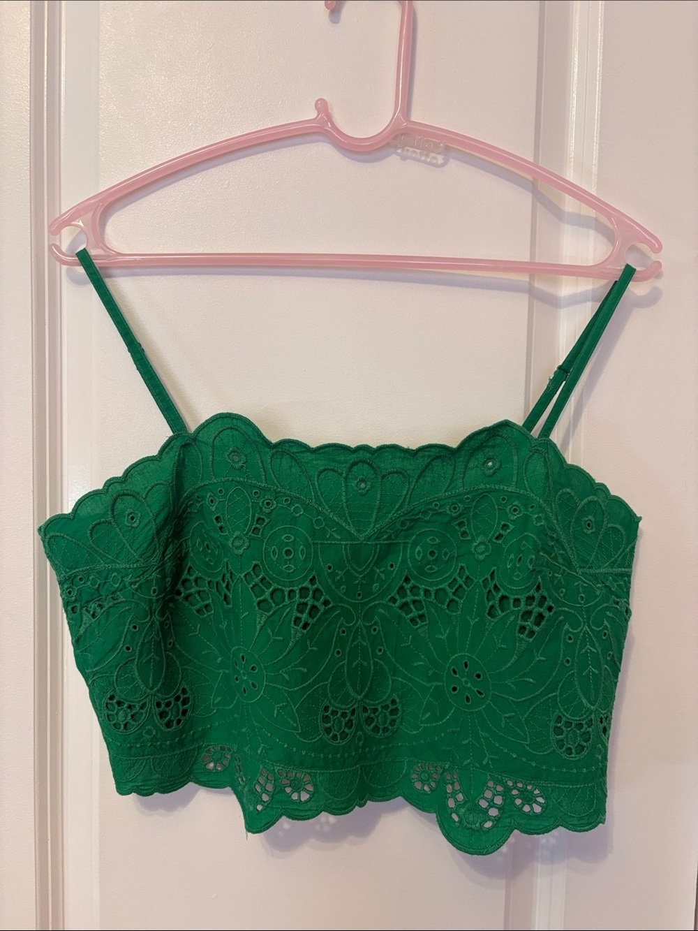 Vintage Green Eyelet Lace Crop Cami Top - Women size M